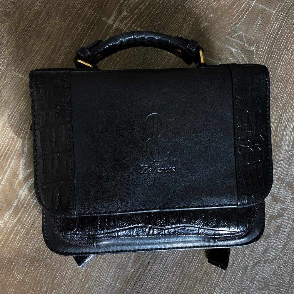 Vintage Top Handle Black Leather Square bag